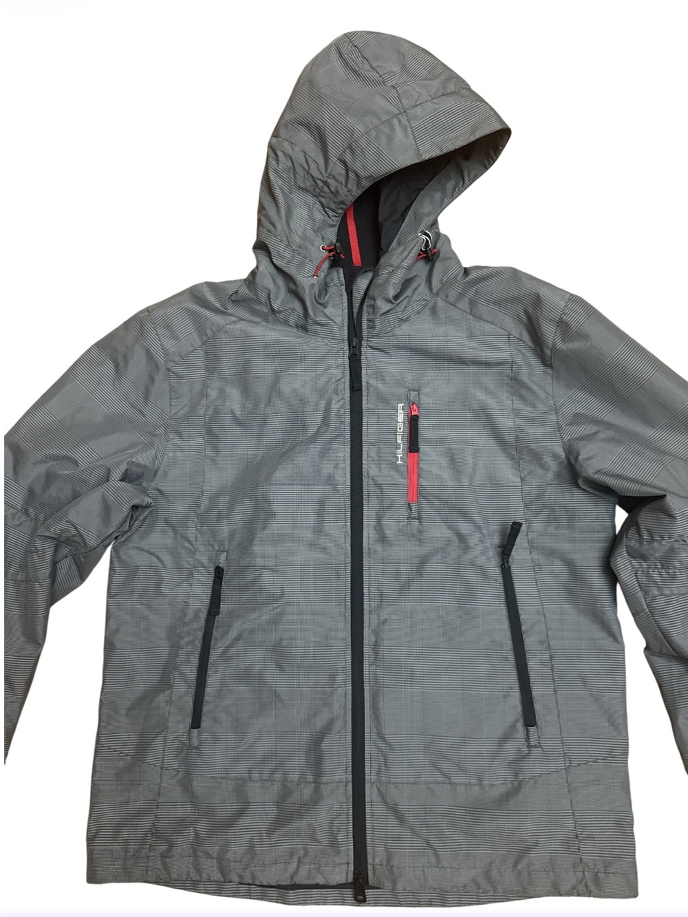 Men's Tommy Hilfiger Performance Hooded Gray Checked Ski/Snowboard Jacket